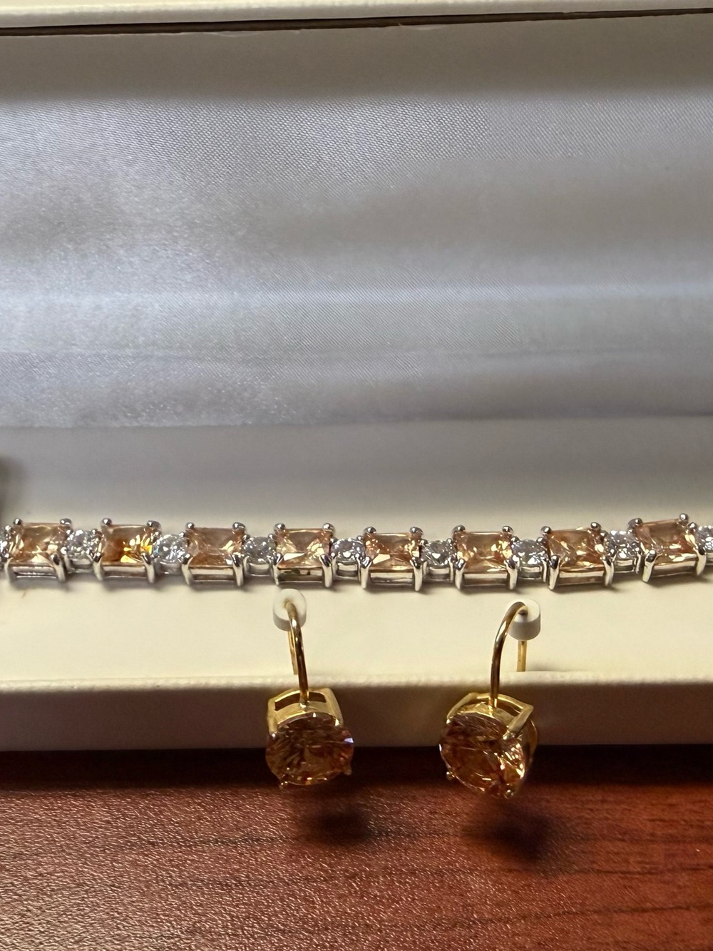 Champagne CZ Tennis Bracelet with Champagne Stone Drop Earrings